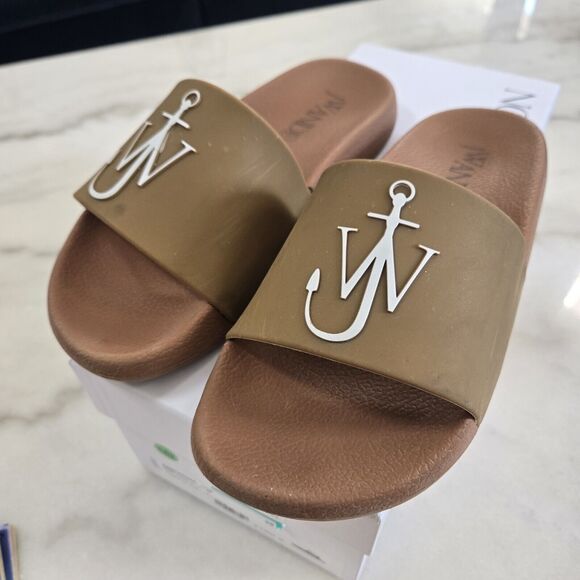 JW ANDERSON Brown PVC Logo Embossed Pool Slide Slides Sandals Size 39